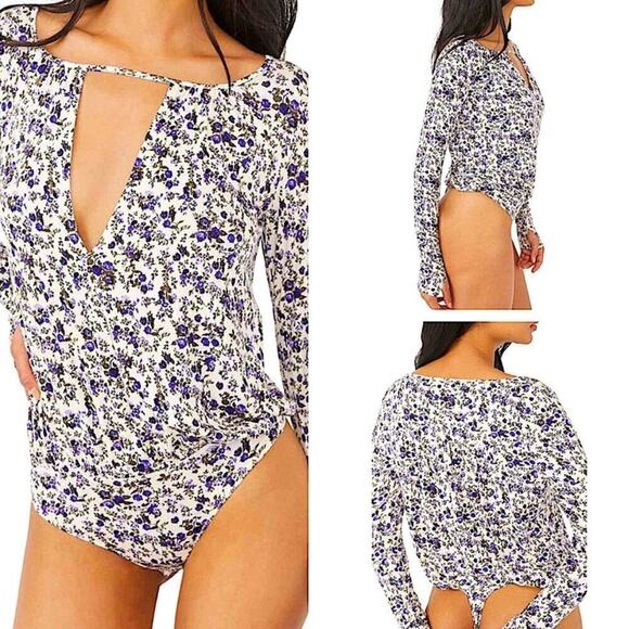 Free People Kaya Print Cutout Bodysuit Size Medium - Picture 1 of 8